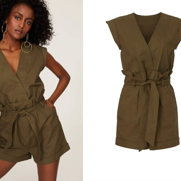 MARISSA WEBB Olive Canvas Romper Size 6 - Picture 2 of 6